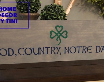 Hand Painted Notre Dame Wood Sign God Country Sports Decor Football Man Cave