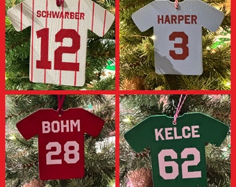 Mini Phillies jersey player Christmas ornament Harper Custom name Schwarber Stott Philly wood painted Eagles too