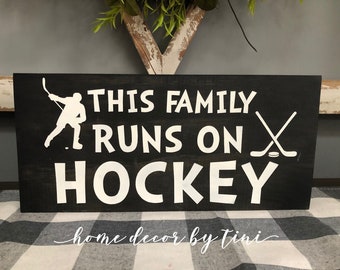 Hand Painted Hockey Family Wood Sign - Rustic Shelf Sitter (12 inch)