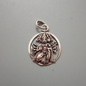 Panchmukhi Hanuman pendant in sterling silver, Vanara God pendant, Shiva&#39;s Avatar, 925, 5 Face Hanuman Pendant, Mace, sword, weapons