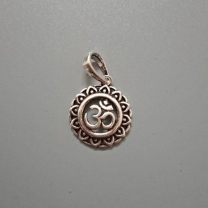 Om pendant on flower  in sterling silver, Aum, Ohm pendant, 925