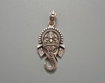 Ganesha Face pendant in sterling silver, Vinayaka pendant, Shiva's son, 925, hindu God, Lord Ganesha, Trident, Trishula Pendant