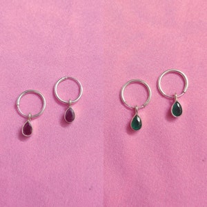 Sterling Silver Hoop Earrings, Drop Charm Earrings, Charm Earrings, Faceted Onyx Hoops, Minimal Jewelry, Hoop Earrings, Gift Ideas for Her