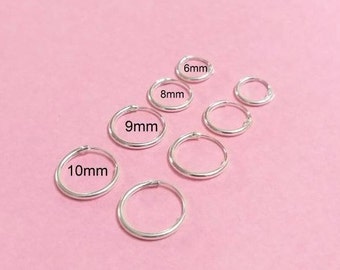 Sterling Silver Hoop Earring, 10mm 9mm, 8mm, 6mm cartilage earring, tiny plain hoop, basic simple helix, hoop earrings Nose Ring, Rook