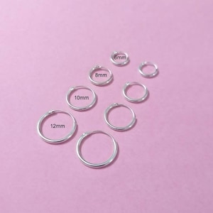 Orecchino per cartilagine, argento sterling, orecchini a cerchio, anello al naso, 12 mm, 10 mm, 8 mm, orecchino per cartilagine da 6 mm, piccolo cerchio semplice, elica semplice di base,