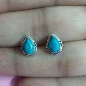 Turquoise Studs, Sterling Silver Studs, Handmade Turquoise Stud Earrings, Minimal Studs, Simple Stone Studs, Gift for Women, Gift For Her