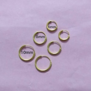 Yellow Gold Sterling Silver Hoop Earring, 10mm, 8mm, 6mm, cartilage earring, tiny plain hoop, basic simple helix Earring, Silver Nose Ring,
