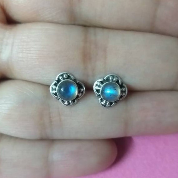 Boucles D'Oreilles Clous En Labradorite Et Argent 925 - Fait Main - Neuf Avec Étiquettes