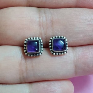 Amethyst Studs, Sterling Silver Studs, Handmade Amethyst Stud Earrings, Minimal Studs, Simple Stone Studs, Purple Gemstone Studs