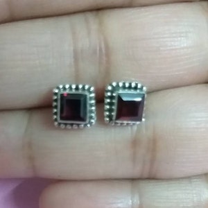Garnet Studs, Sterling Silver Studs, Faceted Garnet Earrings, Minimal Studs, Simple Stone Studs, Stone Studs, January Birthstone