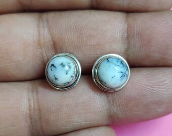 Dendrite Opal Earrings, Dendritic Opal Jewelry in Sterling Silver, Studs, Post earrings, Dendrite Opal Stud Earrings, 8mm, Gemstone Studs