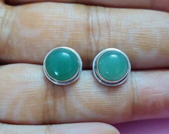 Aventurine Stud Earrings, Green Aventurine Studs, Sterling Silver Studs, Gift For Her, 8mm dia Stone, Gift Ideas,  Earrings For Him, Her