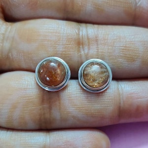 Natural Sunstone Earrings, Red Gemstone Studs, Sterling Silver Studs, Gift For Her, 8mm dia Stone, Bridesmaid Gift Ideas, Birthstone Studs