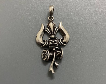 Trishula pendant in sterling silver, Shiva's weapon, 925, Trident pendant, Durga's weapon, Damru Pendant, Trident pendant