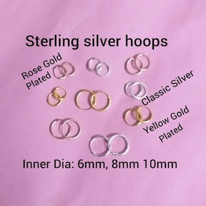 Sterling Silver Hoop Earring, Rose Gold Hoop, Gold Hoop, 10mm, 8mm, 6mm, Cartilage Earring, tiny plain hoop, basic simple helix, Nose Ring