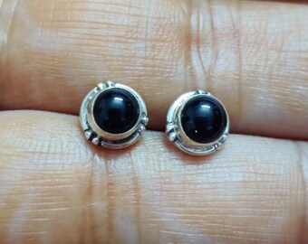 Black Onyx Stud, Black Onyx Studs, Sterling Silver Studs, Onyx Stud Earrings, Minimal Studs, Simple Stone Studs, 21g,