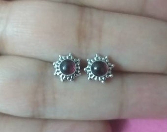 Garnet Studs, Sterling Silver Studs, Handmade Red Garnet Stud Earrings, Minimal Studs, Simple Stone Studs, Gift For Her, Gypsy Studs
