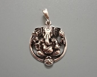 Ganesha pendant in sterling silver, Vinayaka pendant, Shiva's son, 925, hindu God, Lord Ganesha, Weapons