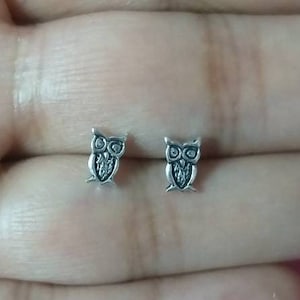 Uil hengsten, Sterling zilveren oorbellen, sierlijke hengsten, kinderen oorbellen, uil oorbellen, uil Stud, kleine hengsten, uil oorbellen, kraakbeen Stud, Helix