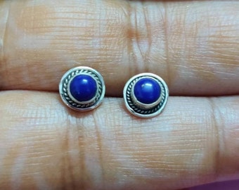 Lapis Lazuli Studs, Sterling Silver Studs, Lapis Stud Earrings, Minimal Studs, Simple Stone Studs, Blue Gemstone Studs, Cartilage Earring