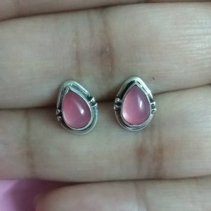 Clous d&#39;oreilles en quartz rose, Clous d&#39;oreilles en argent sterling, Clous d&#39;oreilles en quartz rose, Clous minimaux, Boucles d&#39;oreilles roses, Clous de pierres précieuses roses, Cadeau pour elle
