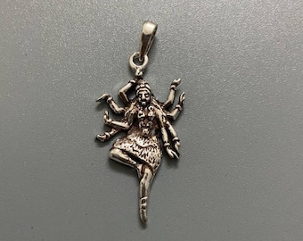 Kali pendant in sterling silver, Kaali, 925, kali wearing skull garland