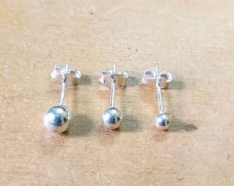 Sterling Silver Ball Earrings, 1 pair, 3mm, 4mm, 5mm Studs, Simple Earrings, Bridesmaid Gift, Gift For Her, 20g cartilage earring