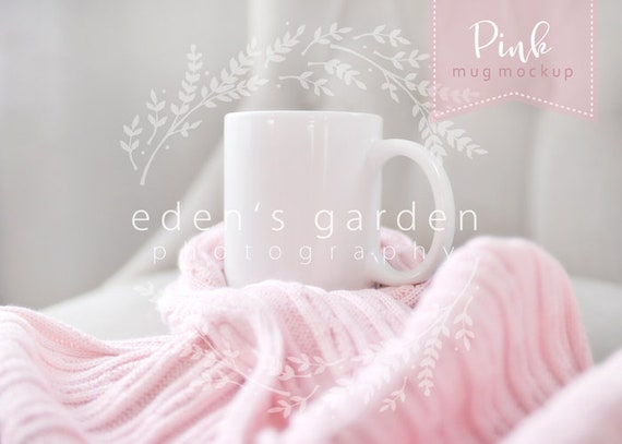 White Mug Mockup Cozy Pink Grey Mug Mockup