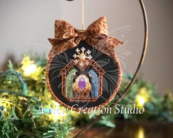 God With Us Nativity Cross Stitch Ornament Pattern