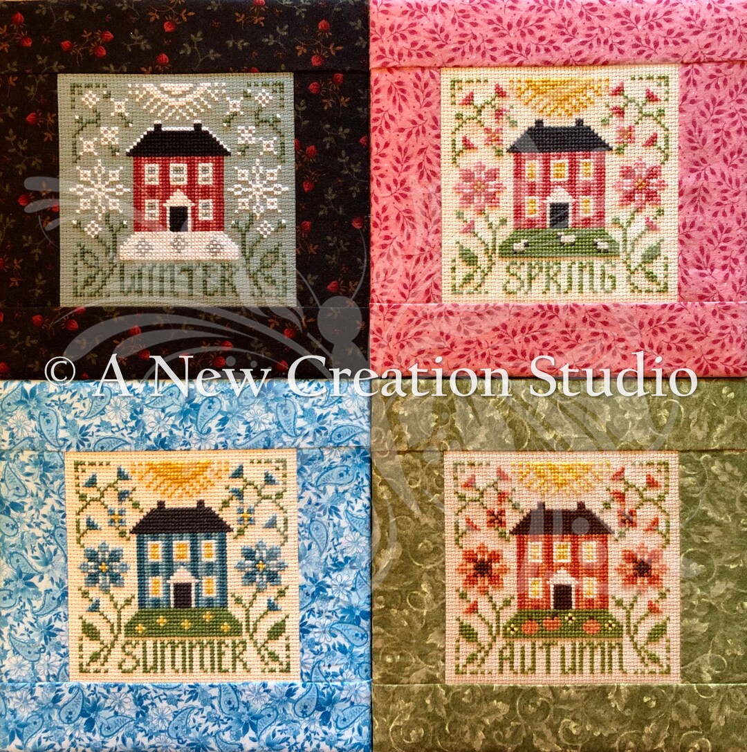 Seasonal Square Series Autumn, Winter, Spring & Summer Cross Stitch ...