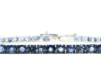 Blue Sapphire Tennis Bracelet, 925 Sterling Silver Gemstone Bracelet