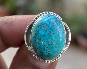 Chrysocolla Silver Ring | Natural Blue Green Gemstone Ring | Handmade Statement Jewelry