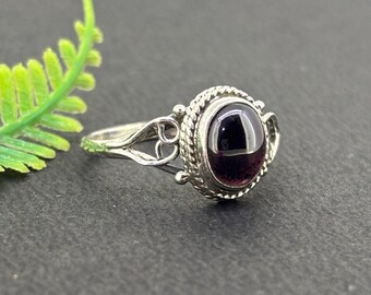 Handmade Sterling Silver Red Garnet Cabochon Ring