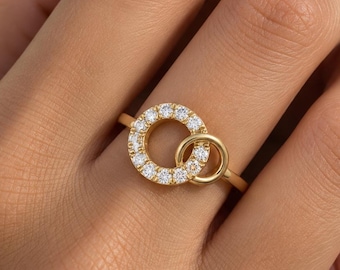 Moissanite Open Circle Ring, Sterling Silver Geometric Ring, Gold Rose Gold Statement Ring, Modern Bridal Jewelry, Promise Ring Gift