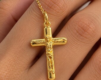 Crucifix Cross Pendant, Jesus Cross Necklace, Christian Jewelry, Gold Cross Pendant, Religious Gift, Faith Necklace, Catholic Gift