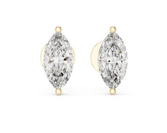 14K Gold Vermeil Marquise Moissanite Stud Earrings, Minimalist Jewelry