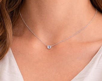 Blue Topaz Necklace, Sterling Silver Solitaire Pendant, December Birthstone