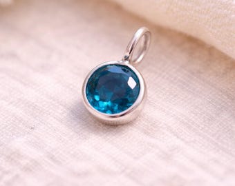 Blue Topaz Pendant, Sterling Silver Bezel Charm, December Birthstone