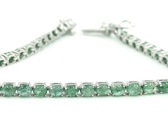 Natural Emerald Tennis Bracelet | 925 Sterling Silver, Oval Gemstone