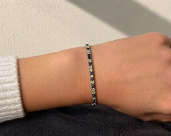 Black & Yellow Diamond Tennis Bracelet, 925 Sterling Silver Jewelry, Gift For Him