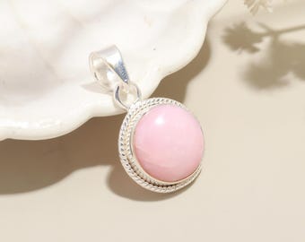 Rose Quartz Silver Pendant | Round Cabochon 3cm | Healing Gemstone | 925 Sterling Silver