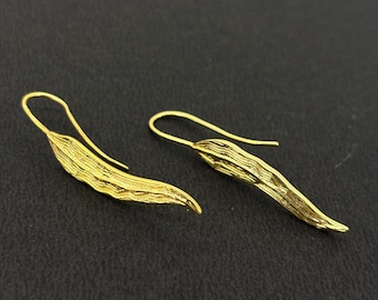4 cm Golden Leaf Earrings, 925 Sterling Silver Gold Plated Dangles