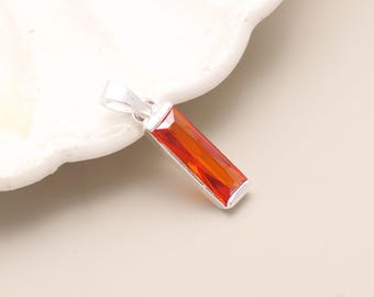 Elegant Hessonite Baguette Cut Pendant | 925 Silver | 3cm Handmade Gemstone Jewelry