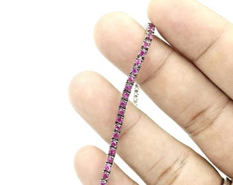 Pink Tennis Chain Bracelet, 925 Sterling Silver Jewelry, Minimalist Gemstone Gift