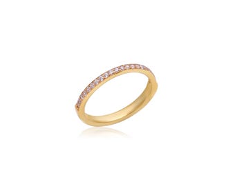 14K Gold Vermeil Moissanite Wedding Band, Minimalist Stackable Diamond Look