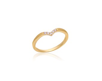 18K Gold Plated Sterling Silver Moissanite V Ring, Chevron Band