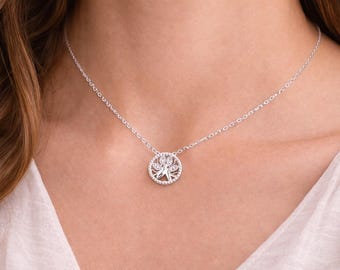 Moissanite Tree of Life Necklace, Sterling Silver Family Tree Pendant