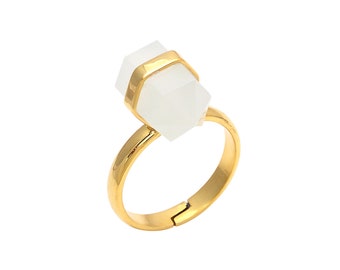 White Chalcedony Ring – 14K Gold Vermeil Geometric Statement Ring | Multiple Color Variations Available