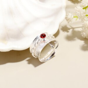 Red Garnet Cabochon Ring: 925 Sterling Silver, January Birthstone