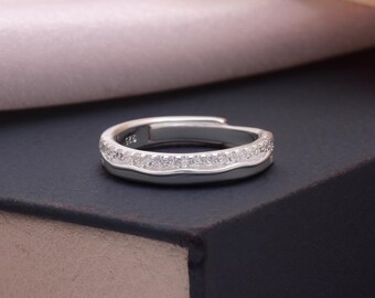 Sterling Silver Wave Ring: Adjustable Ocean Band, Minimalist Beach Jewelry